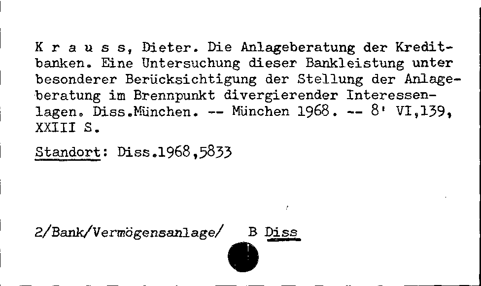 [Katalogkarte Dissertationenkatalog bis 1980]