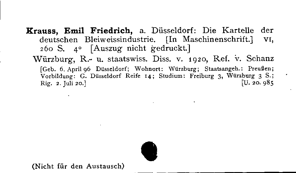[Katalogkarte Dissertationenkatalog bis 1980]