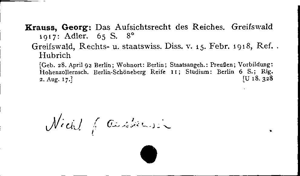[Katalogkarte Dissertationenkatalog bis 1980]