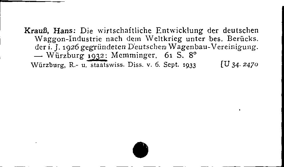 [Katalogkarte Dissertationenkatalog bis 1980]