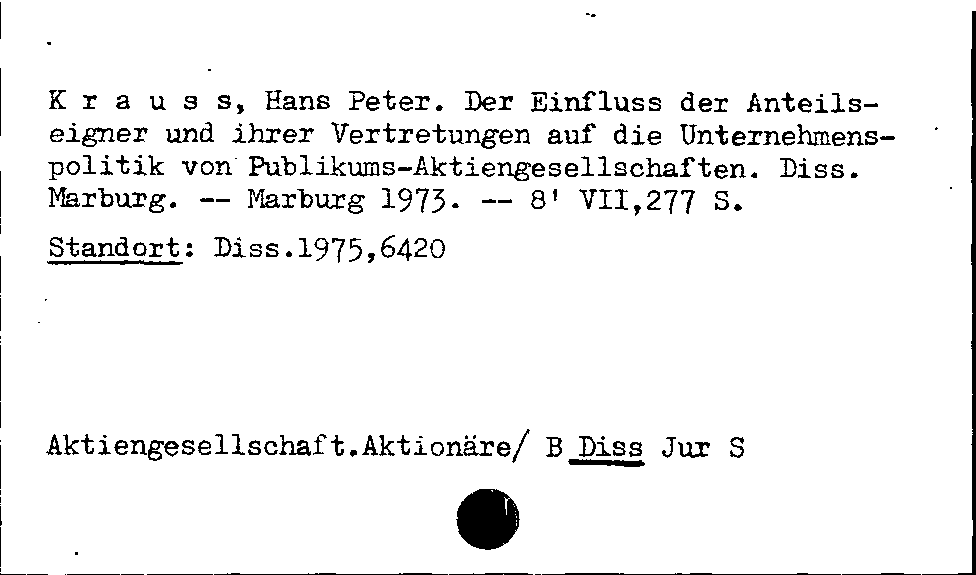 [Katalogkarte Dissertationenkatalog bis 1980]