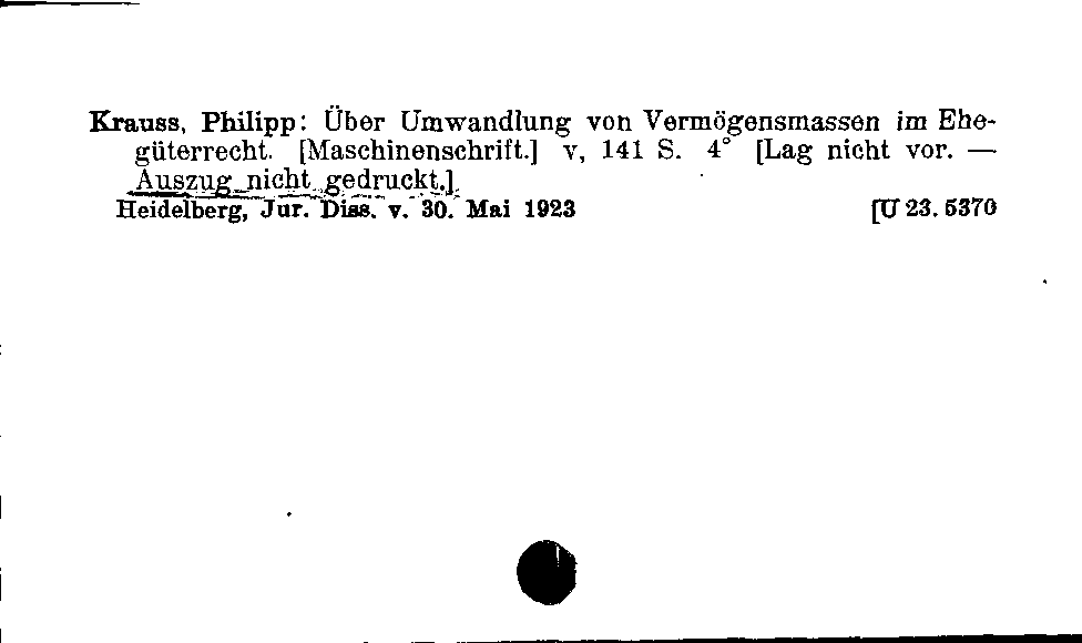[Katalogkarte Dissertationenkatalog bis 1980]