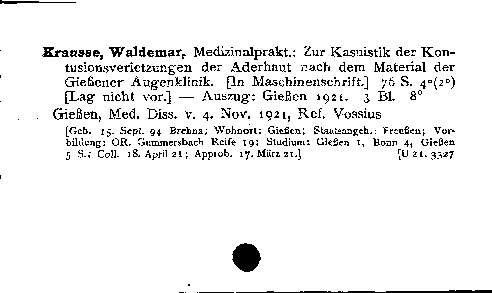 [Katalogkarte Dissertationenkatalog bis 1980]