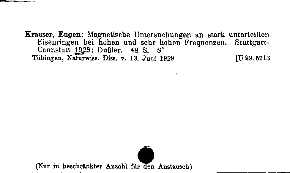 [Katalogkarte Dissertationenkatalog bis 1980]