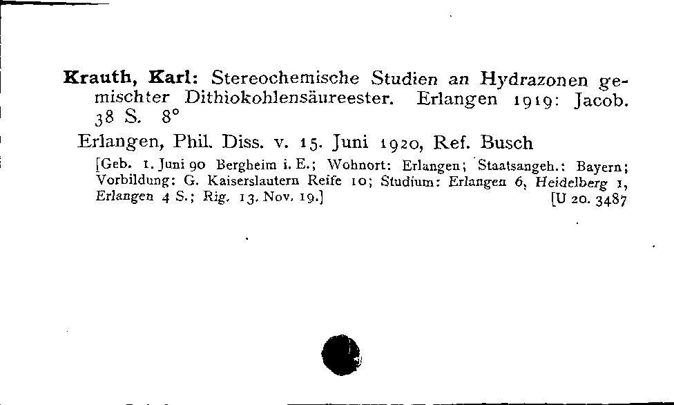 [Katalogkarte Dissertationenkatalog bis 1980]
