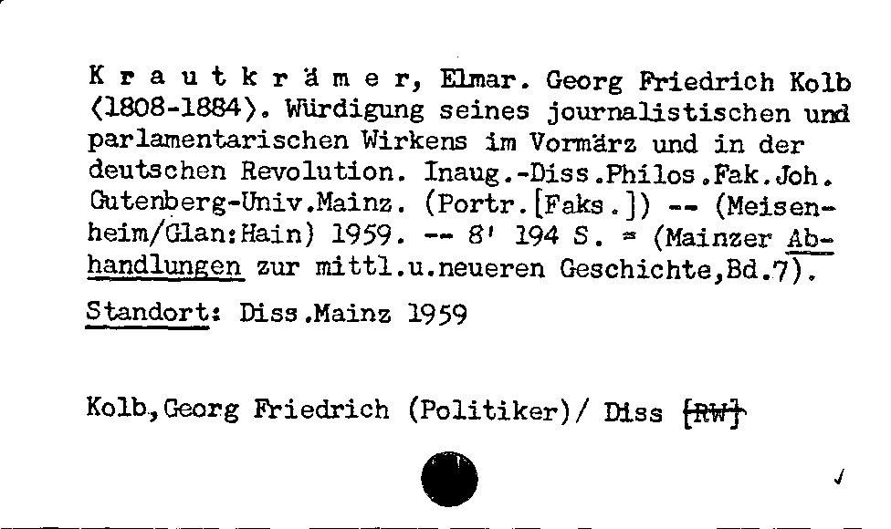 [Katalogkarte Dissertationenkatalog bis 1980]