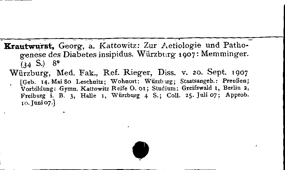 [Katalogkarte Dissertationenkatalog bis 1980]