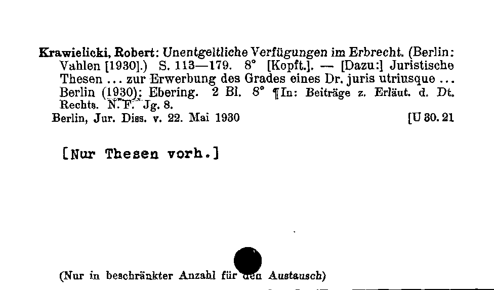 [Katalogkarte Dissertationenkatalog bis 1980]