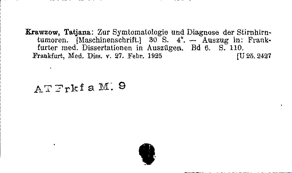 [Katalogkarte Dissertationenkatalog bis 1980]