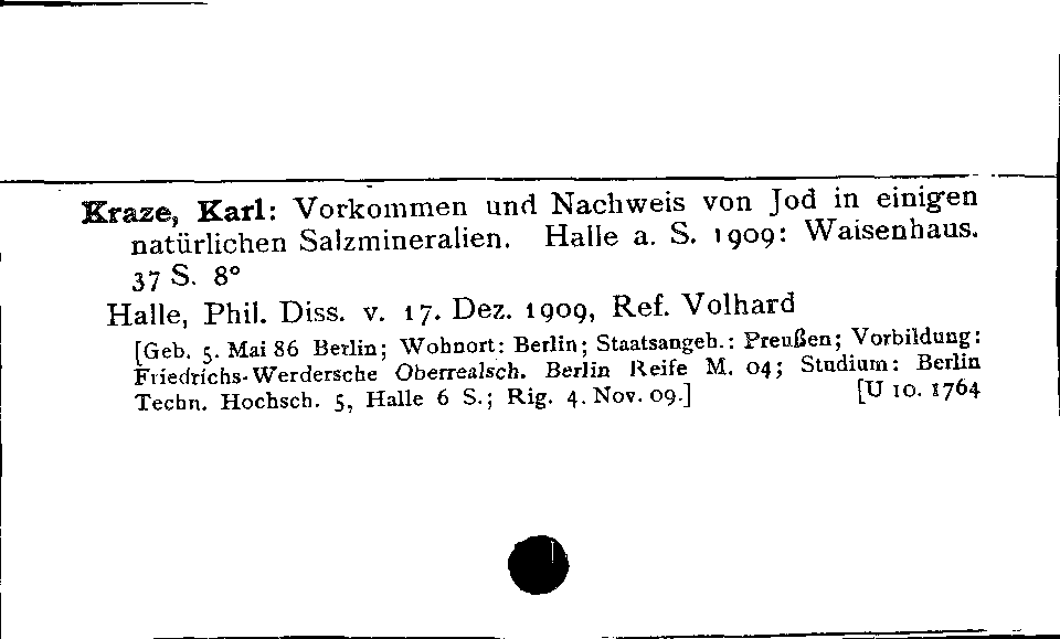 [Katalogkarte Dissertationenkatalog bis 1980]