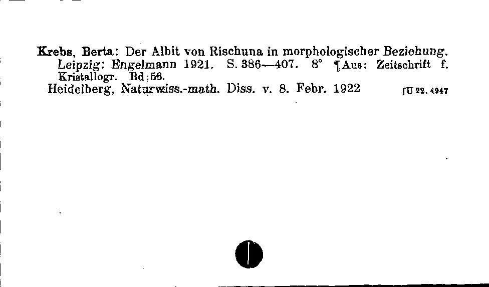 [Katalogkarte Dissertationenkatalog bis 1980]