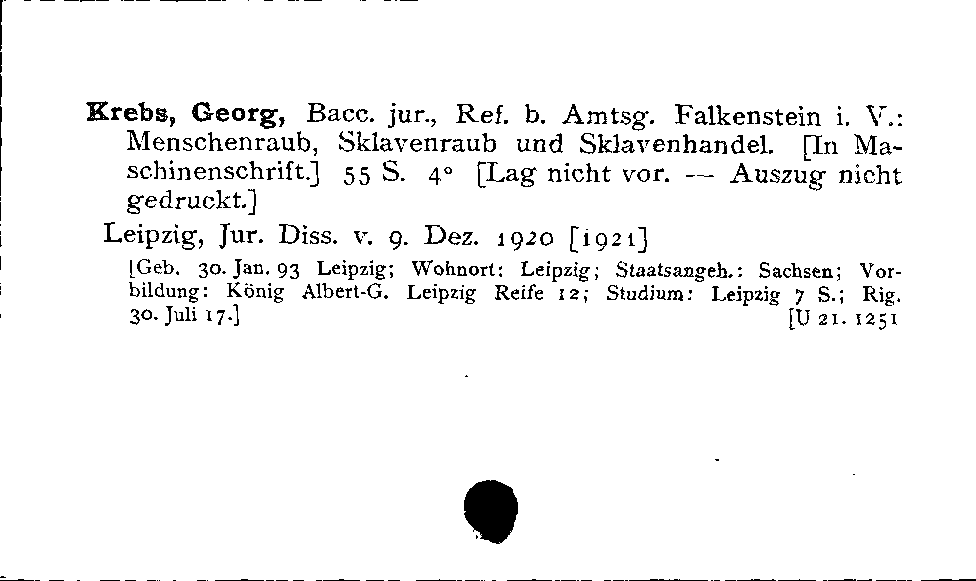 [Katalogkarte Dissertationenkatalog bis 1980]
