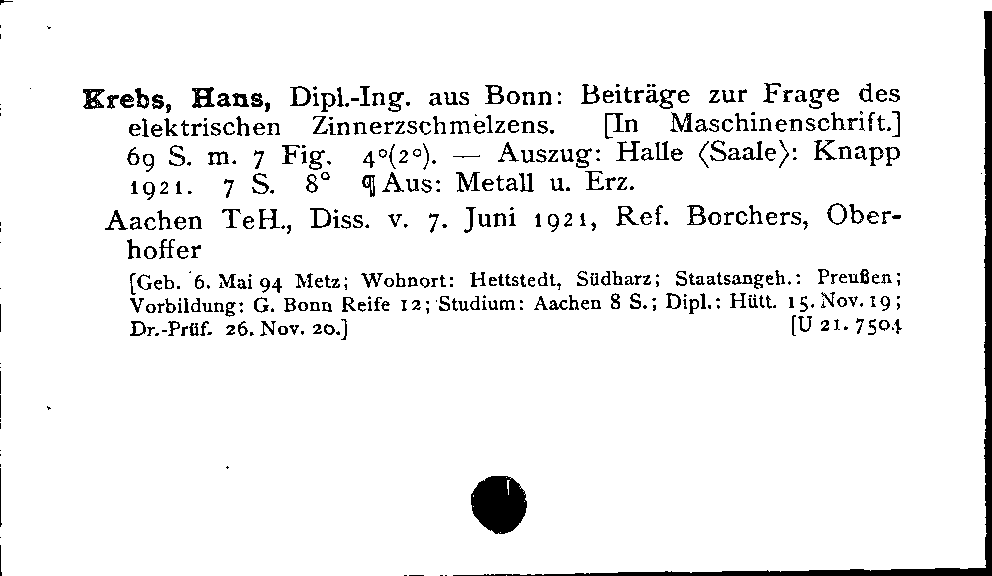 [Katalogkarte Dissertationenkatalog bis 1980]