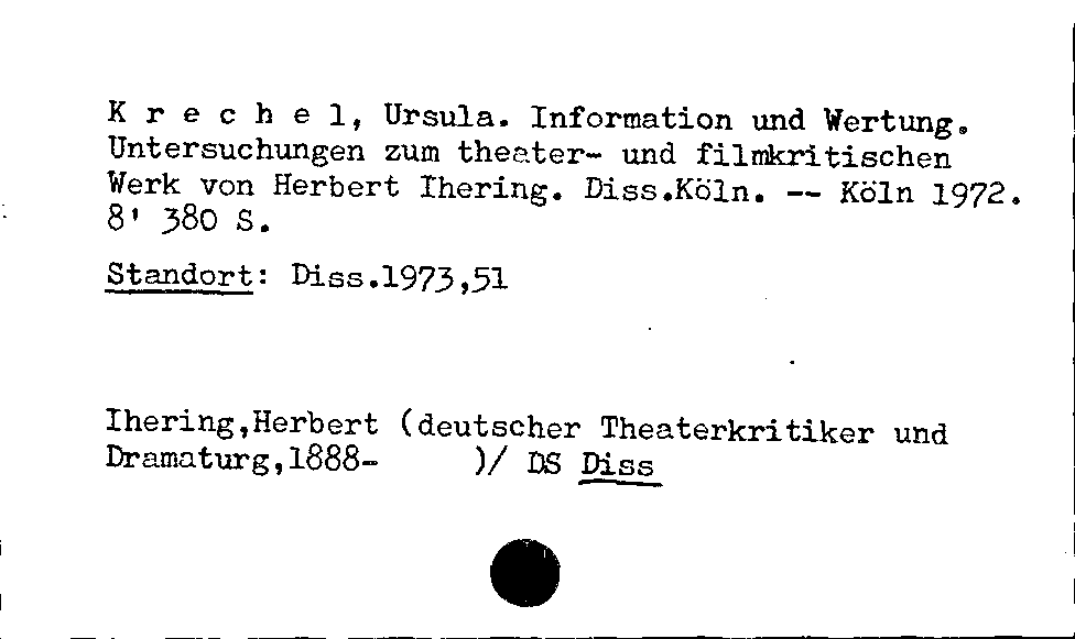 [Katalogkarte Dissertationenkatalog bis 1980]