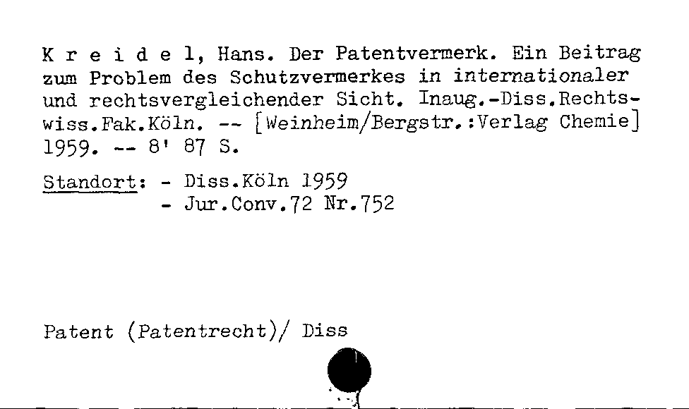 [Katalogkarte Dissertationenkatalog bis 1980]