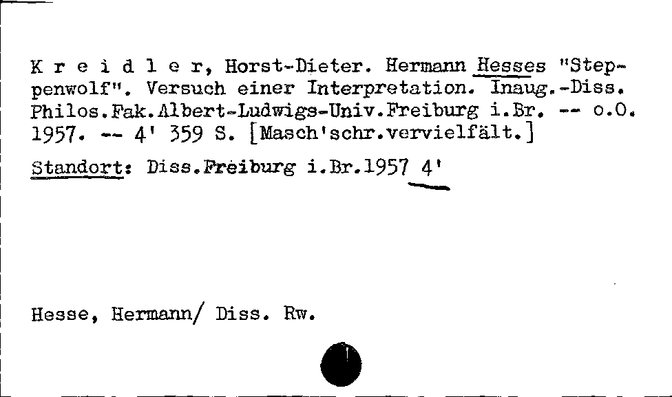 [Katalogkarte Dissertationenkatalog bis 1980]