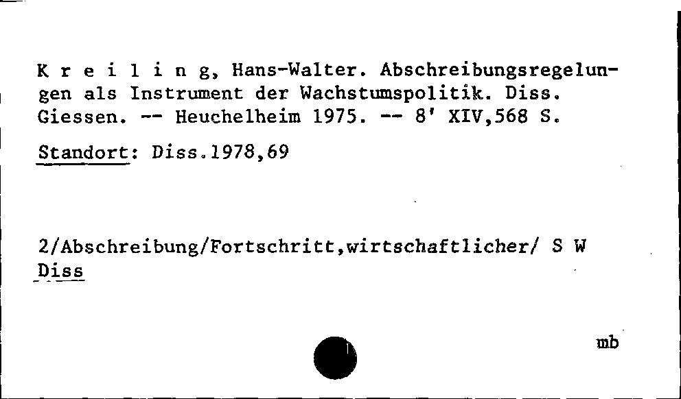 [Katalogkarte Dissertationenkatalog bis 1980]