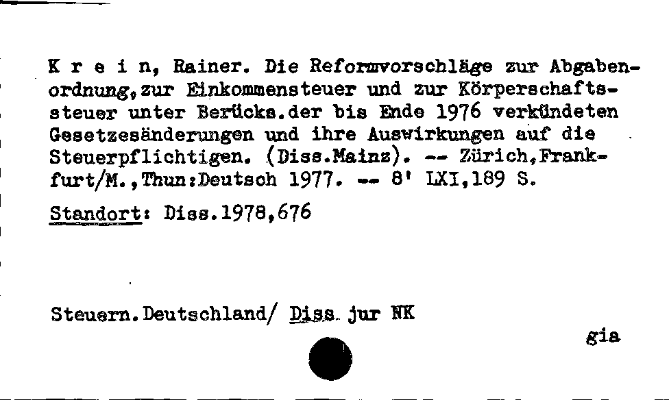 [Katalogkarte Dissertationenkatalog bis 1980]