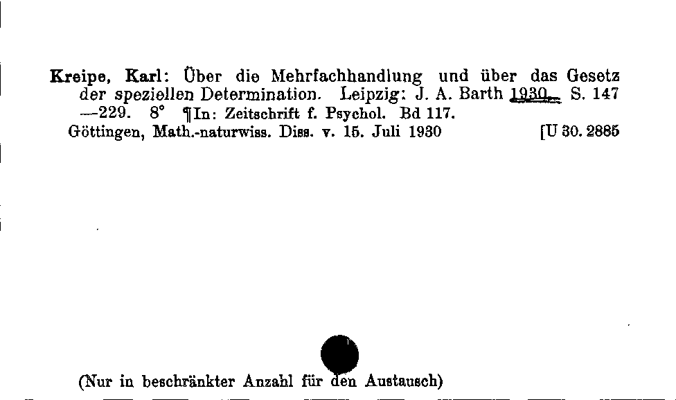 [Katalogkarte Dissertationenkatalog bis 1980]