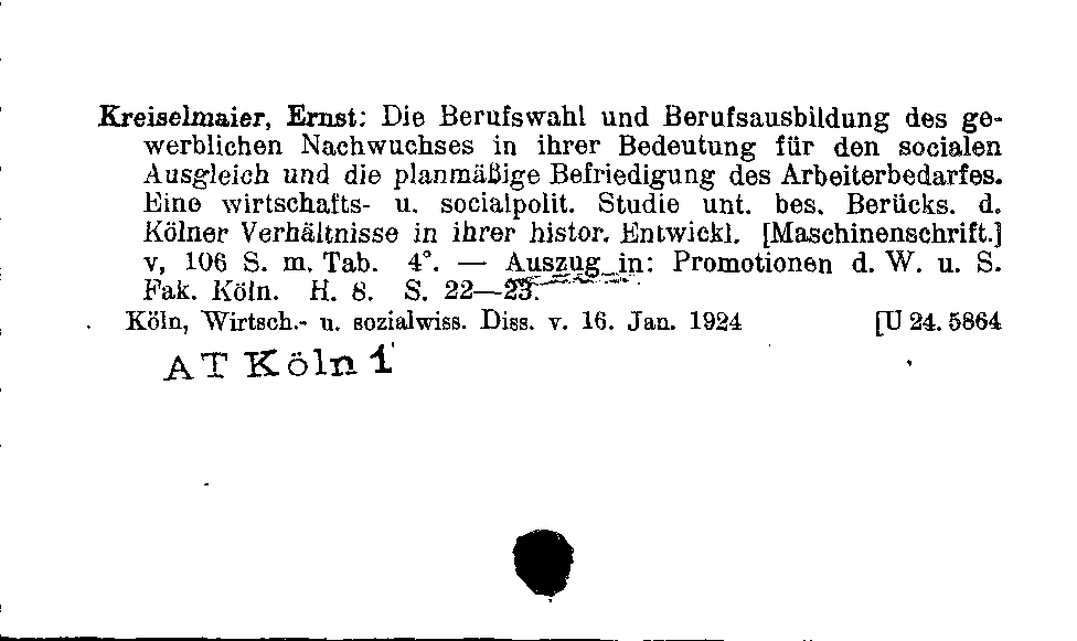 [Katalogkarte Dissertationenkatalog bis 1980]