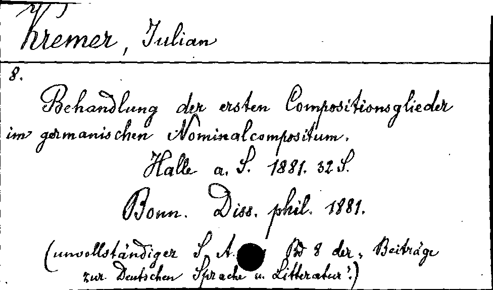 [Katalogkarte Dissertationenkatalog bis 1980]