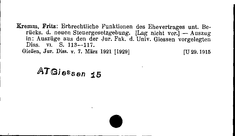 [Katalogkarte Dissertationenkatalog bis 1980]