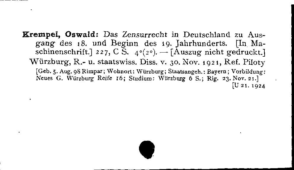 [Katalogkarte Dissertationenkatalog bis 1980]