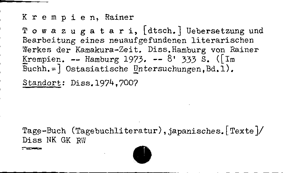 [Katalogkarte Dissertationenkatalog bis 1980]