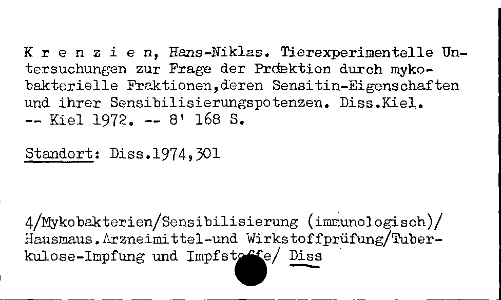 [Katalogkarte Dissertationenkatalog bis 1980]