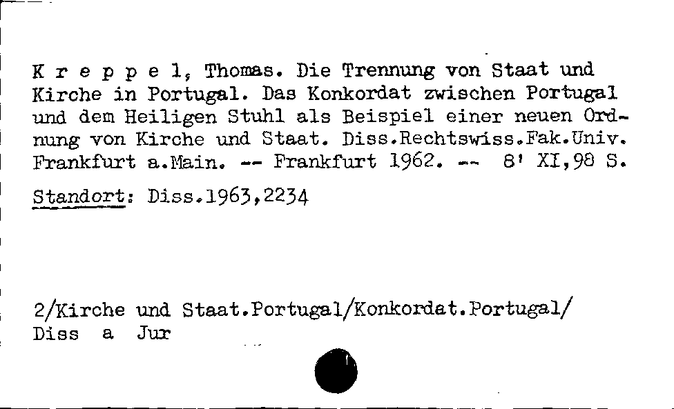 [Katalogkarte Dissertationenkatalog bis 1980]