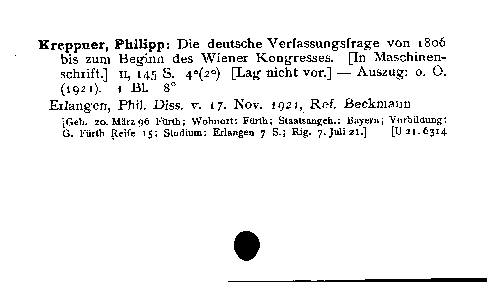 [Katalogkarte Dissertationenkatalog bis 1980]