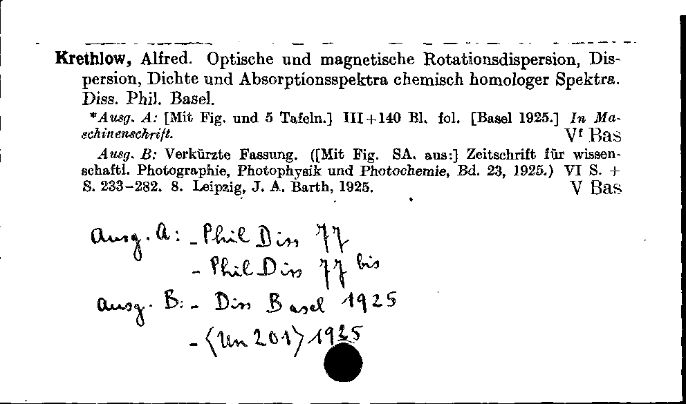 [Katalogkarte Dissertationenkatalog bis 1980]