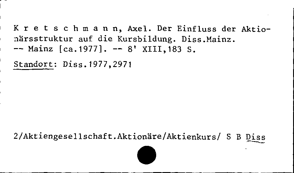 [Katalogkarte Dissertationenkatalog bis 1980]