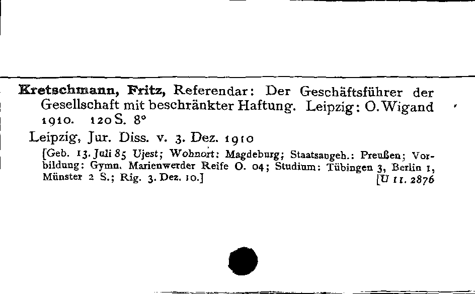 [Katalogkarte Dissertationenkatalog bis 1980]