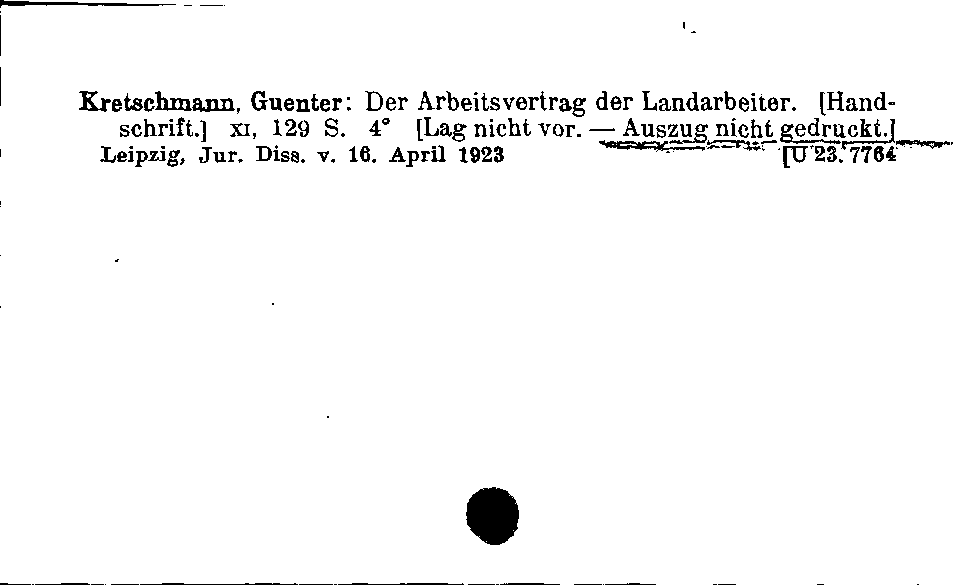 [Katalogkarte Dissertationenkatalog bis 1980]