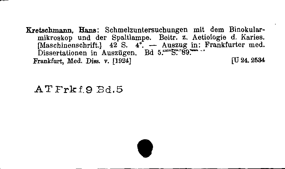 [Katalogkarte Dissertationenkatalog bis 1980]