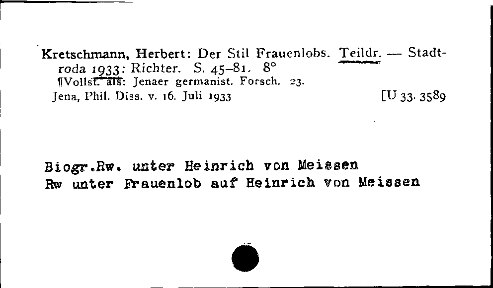 [Katalogkarte Dissertationenkatalog bis 1980]