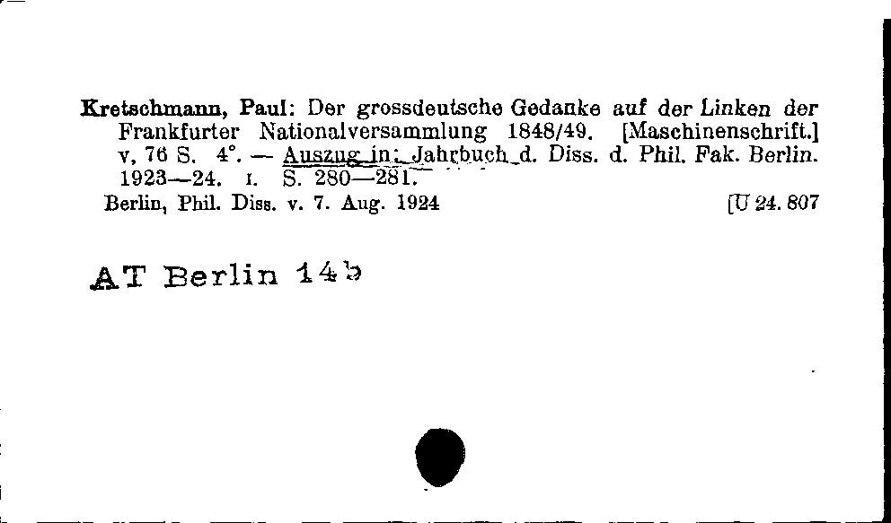 [Katalogkarte Dissertationenkatalog bis 1980]