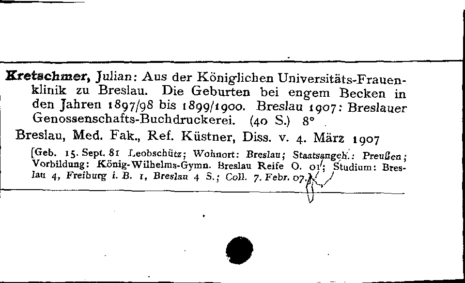 [Katalogkarte Dissertationenkatalog bis 1980]