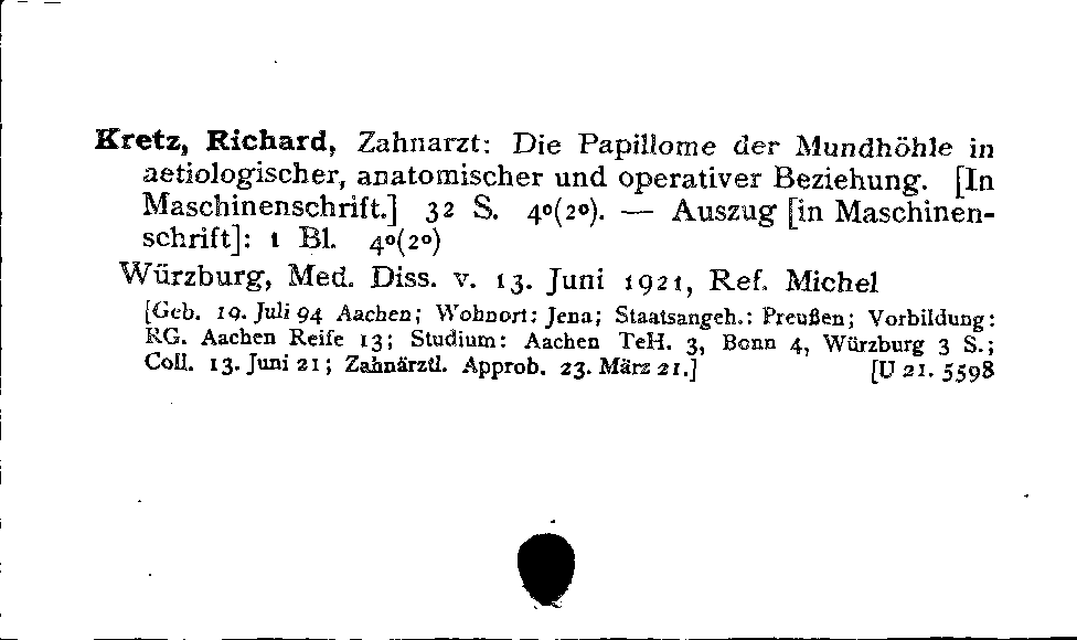 [Katalogkarte Dissertationenkatalog bis 1980]