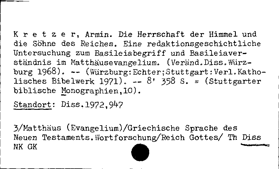 [Katalogkarte Dissertationenkatalog bis 1980]