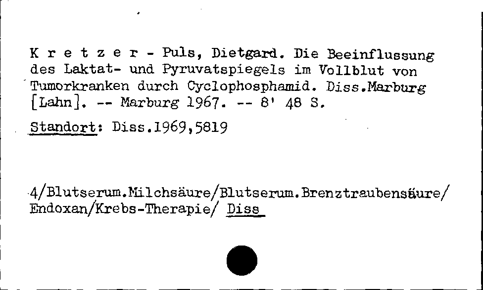 [Katalogkarte Dissertationenkatalog bis 1980]