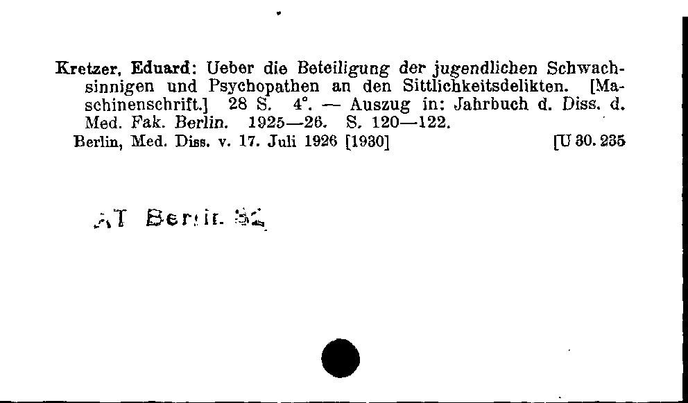 [Katalogkarte Dissertationenkatalog bis 1980]