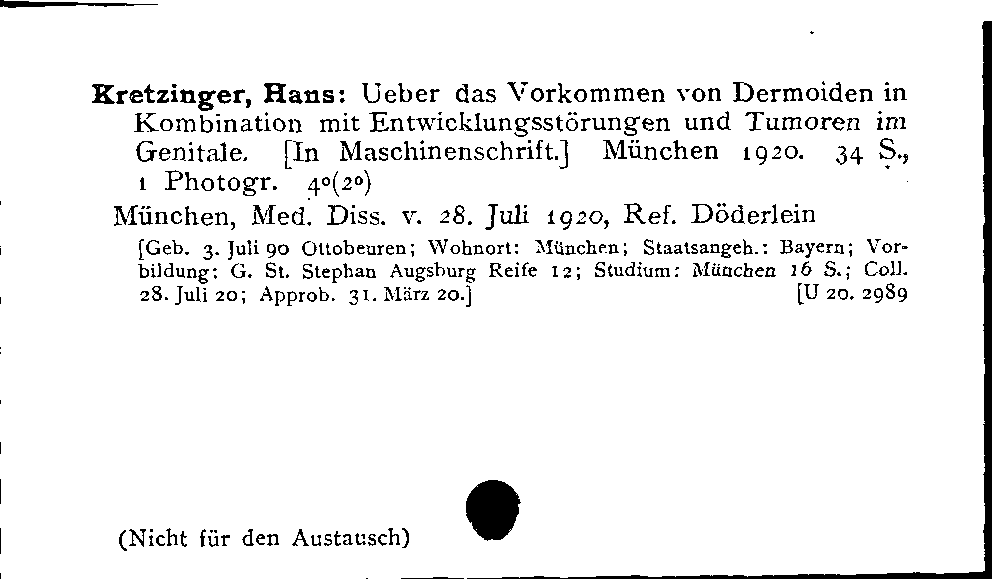 [Katalogkarte Dissertationenkatalog bis 1980]