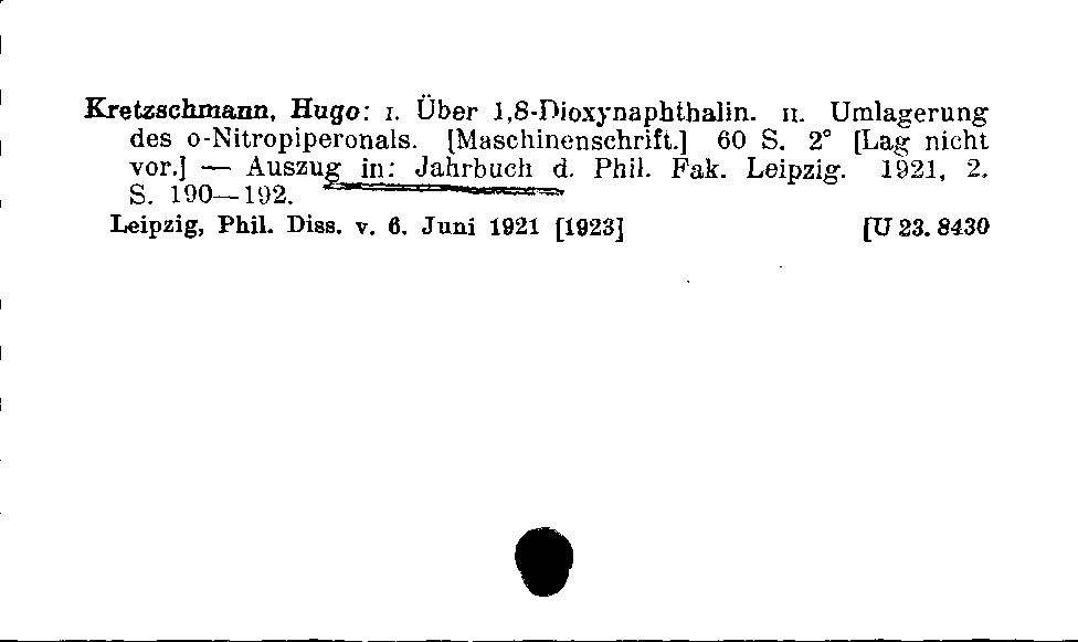 [Katalogkarte Dissertationenkatalog bis 1980]