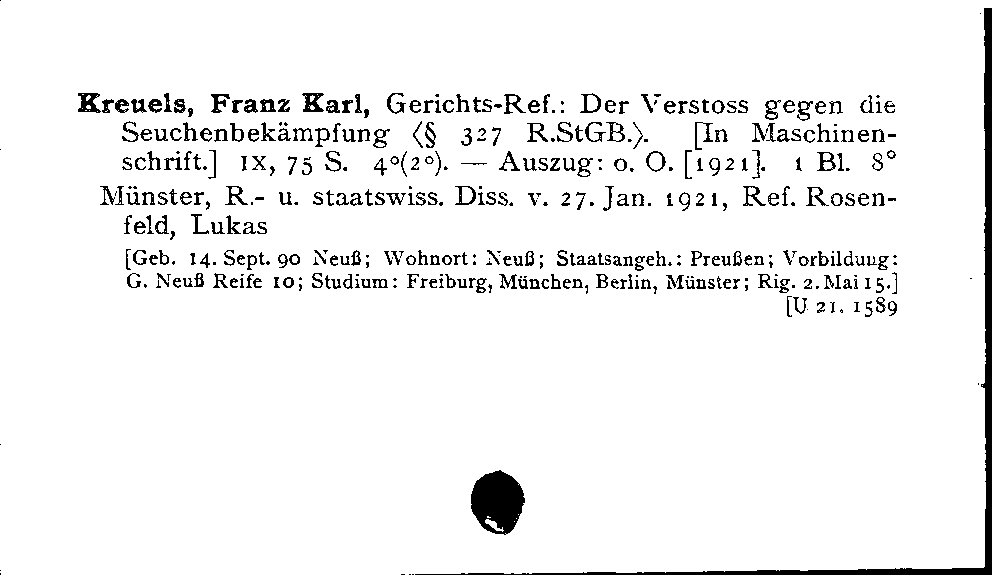 [Katalogkarte Dissertationenkatalog bis 1980]