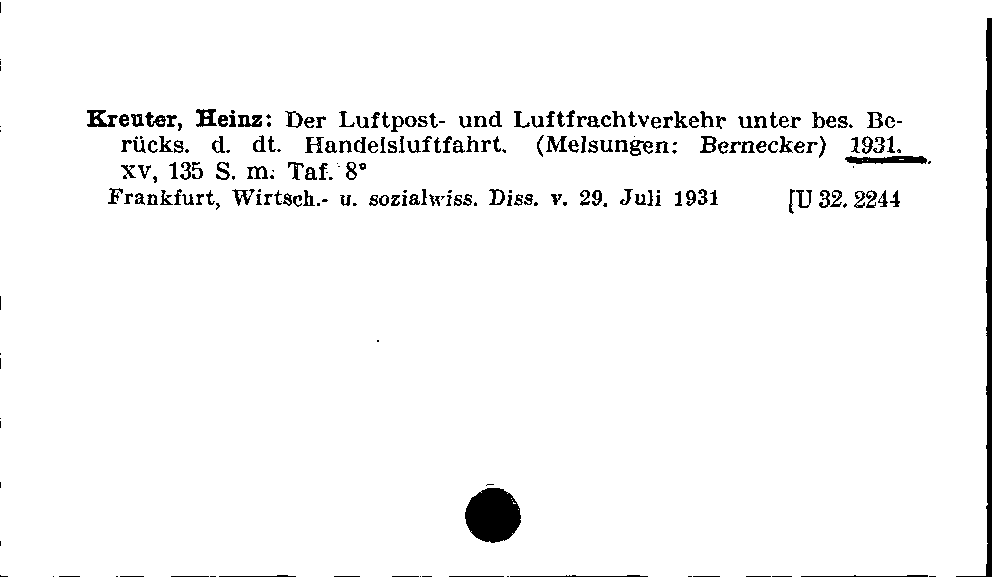 [Katalogkarte Dissertationenkatalog bis 1980]