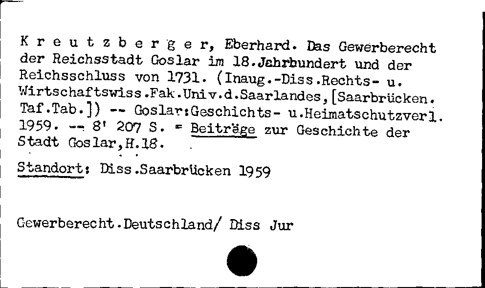 [Katalogkarte Dissertationenkatalog bis 1980]