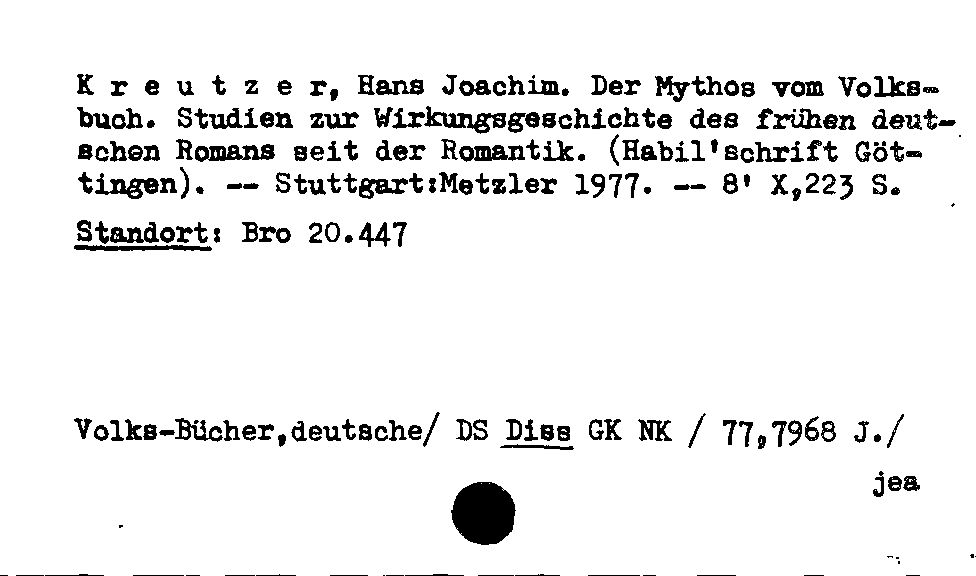 [Katalogkarte Dissertationenkatalog bis 1980]