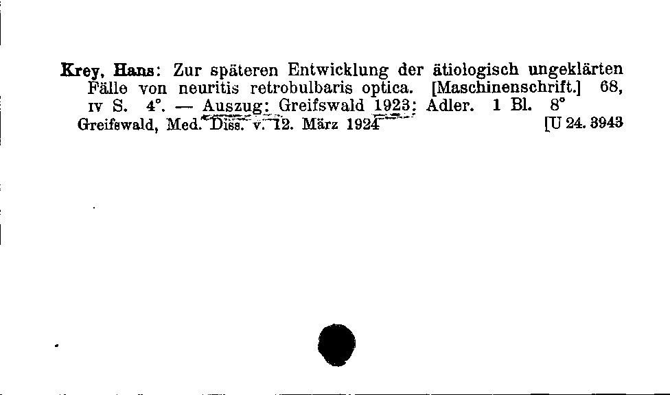 [Katalogkarte Dissertationenkatalog bis 1980]